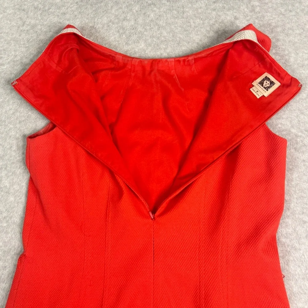 Anne Klein Sleeveless Sheath Dress Orange Red Textured Size 8‎ Cream Trim Office
